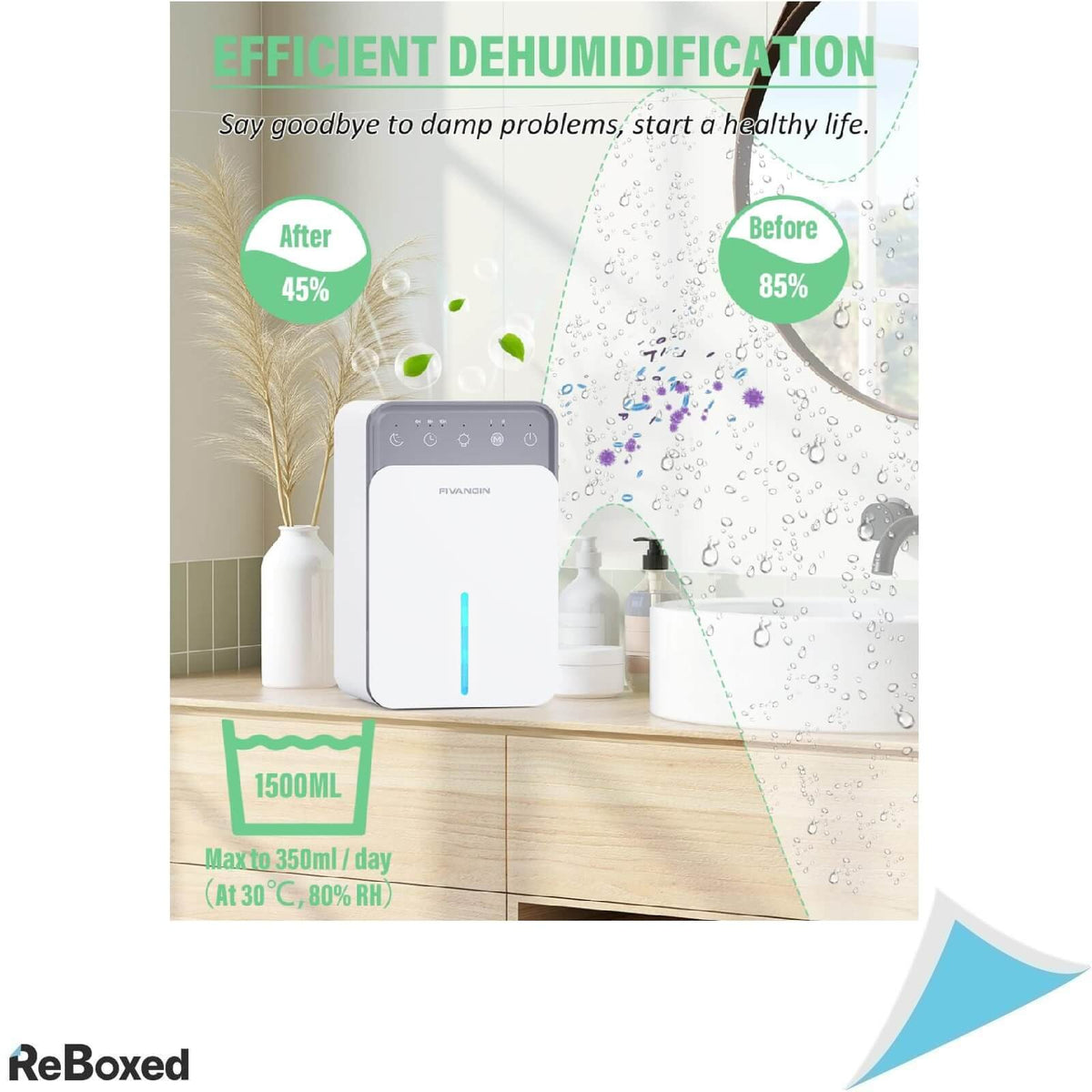 Fivagin Mini Dezumidificator 1.5L 22.5W Timer 6/8/10h
