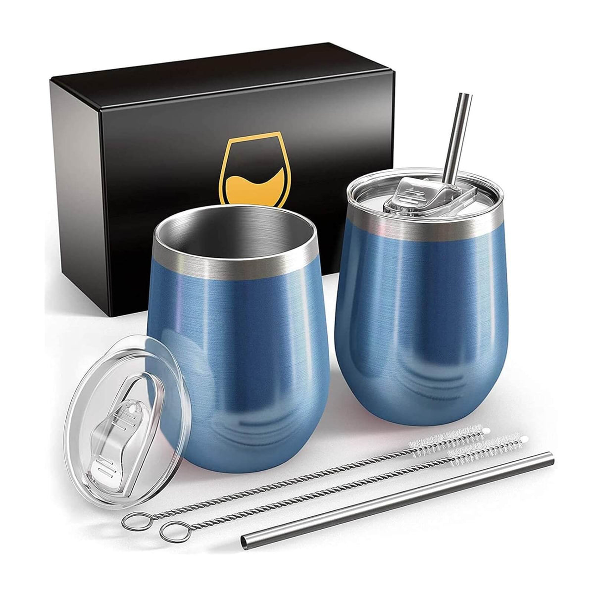 FloweryOcean Pahare pentru Vin din Otel Inoxidabil 350ml