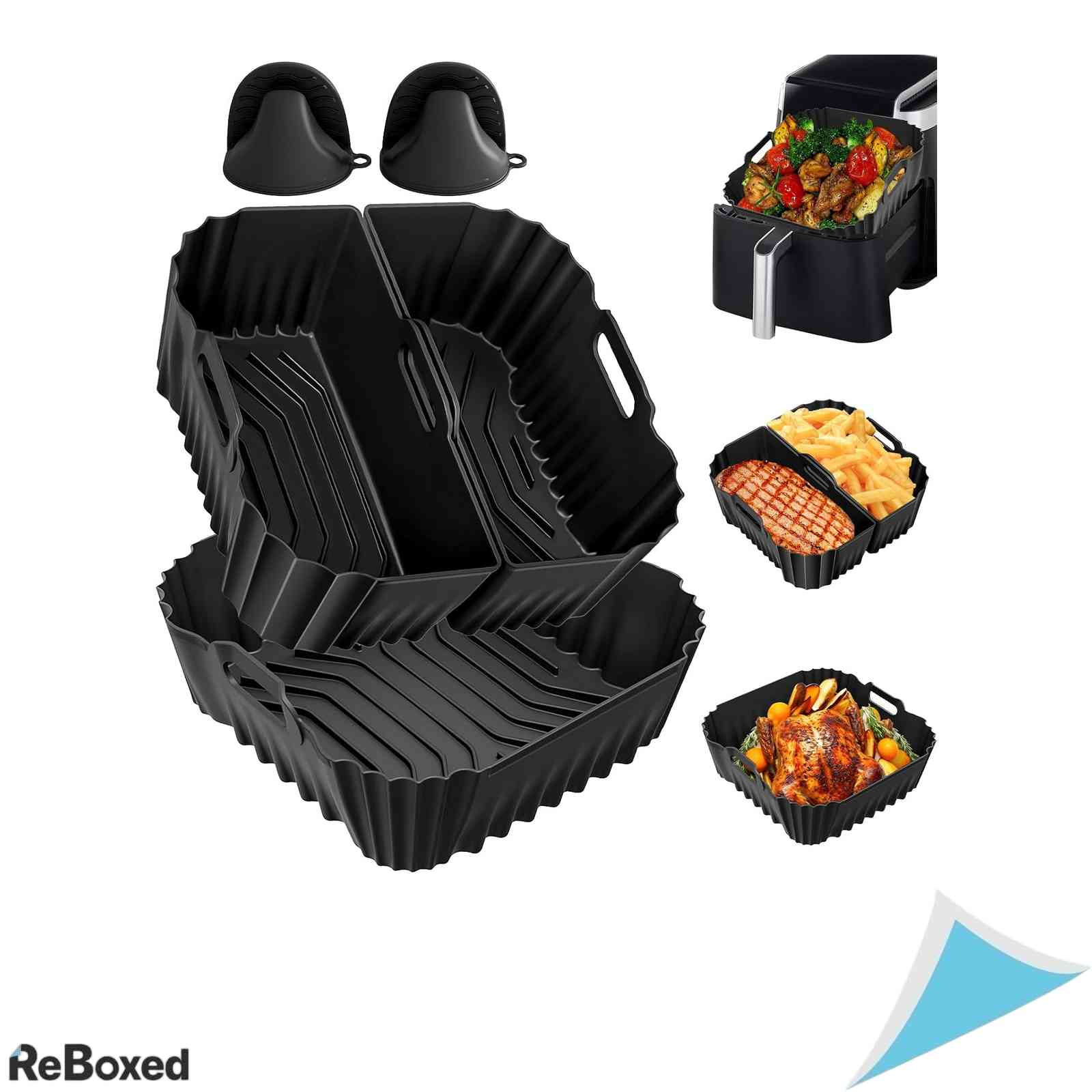 Forma de Silicon pentru Friteuza cu Aer Cald Air Fryer Compatibil Ninja AF180EU 6.2L si AF110EU 4.7L cu Compartimentare si Manusi Silicon