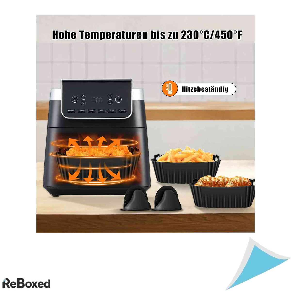 Forma de Silicon pentru Friteuza cu Aer Cald Air Fryer Compatibil Ninja AF180EU 6.2L si AF110EU 4.7L cu Compartimentare si Manusi Silicon