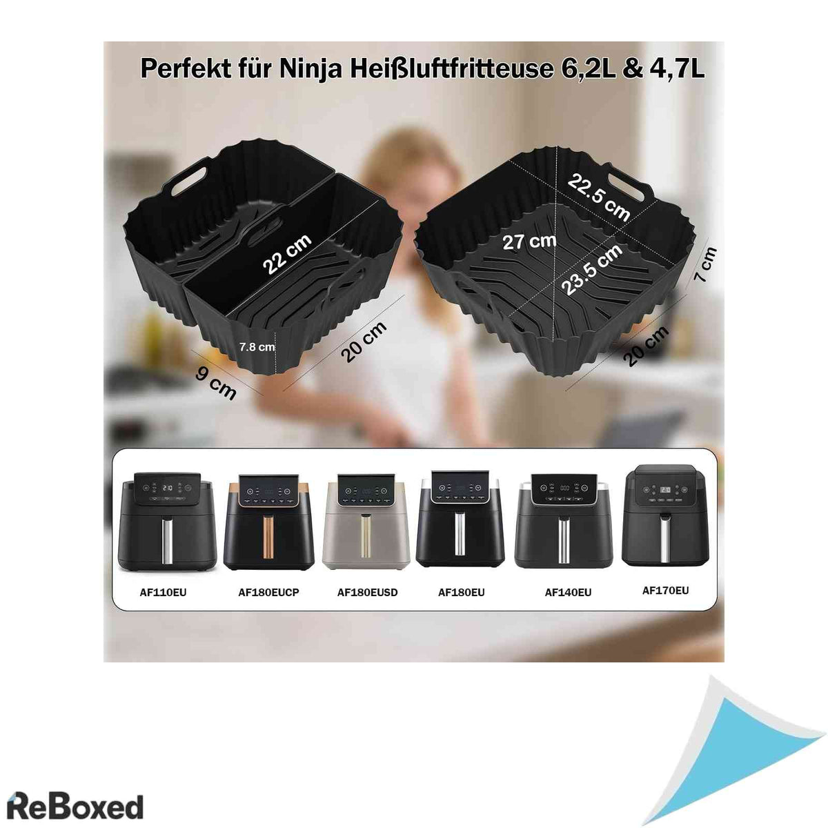 Forma de Silicon pentru Friteuza cu Aer Cald Air Fryer Compatibil Ninja AF180EU 6.2L si AF110EU 4.7L cu Compartimentare si Manusi Silicon