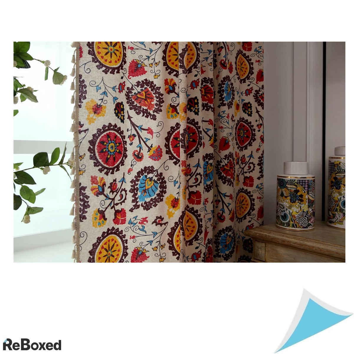 Freyamy Perdele Boho cu Flori, Set 2 Bucati, 260 x 150 cm