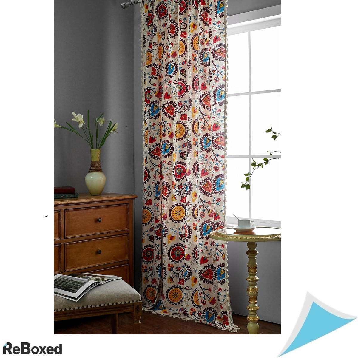 Freyamy Perdele Boho cu Flori, Set 2 Bucati, 260 x 150 cm