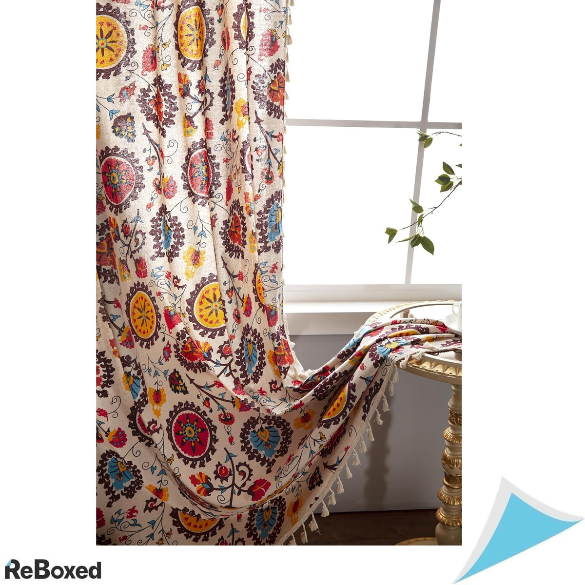 Freyamy Perdele Boho cu Flori, Set 2 Bucati, 260 x 150 cm