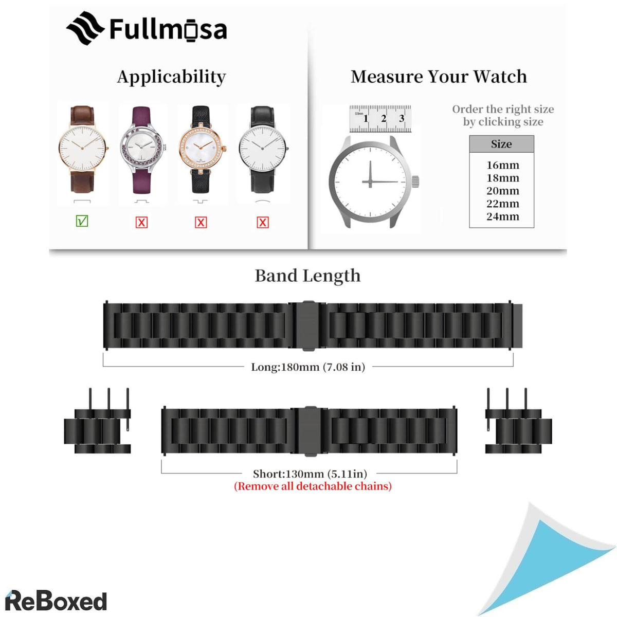 Fullmosa Curea pentru Ceas din Otel Inoxidabil 24mm
