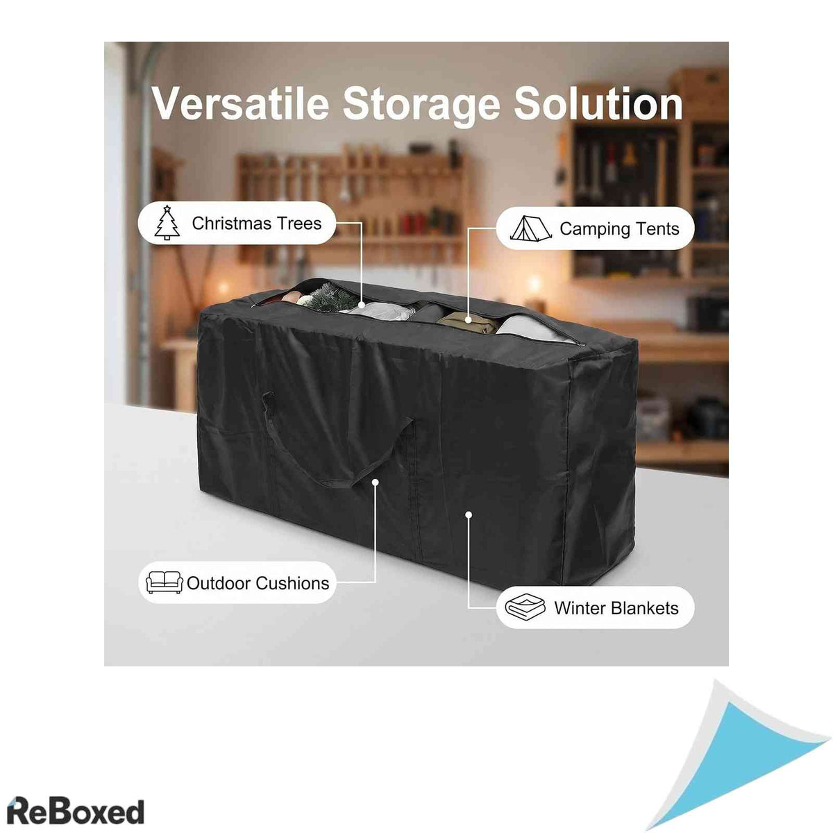 Geanta de Depozitare Donken pentru Perne de Gradina si Mobilier 173x76x51 cm Material Oxford 210D Impermeabil cu Fermoar si Manere Negru