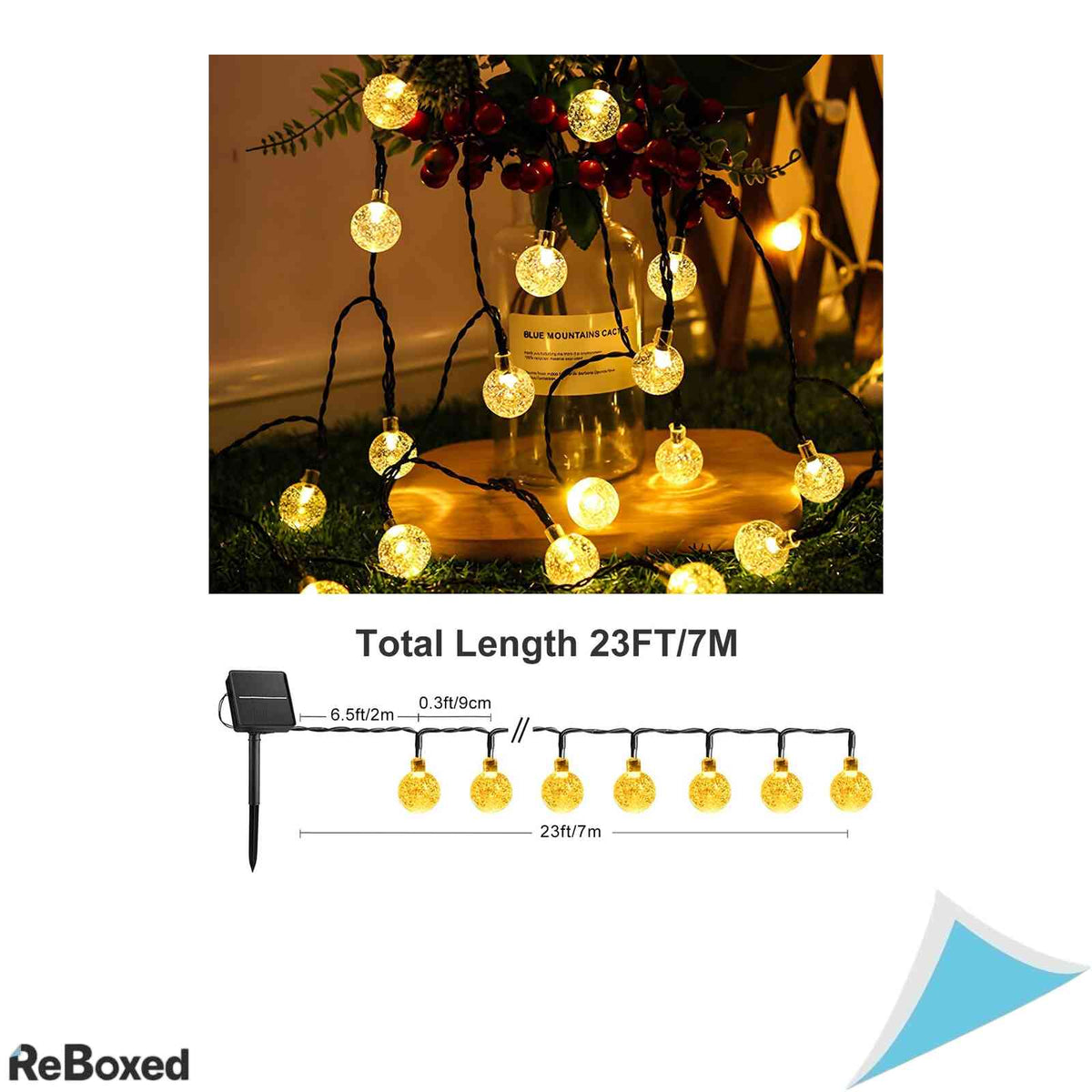 Ghirlanda Luminoasa Solara STANBOW, 50 LED-uri Globuri de Cristal, 8 Moduri, IP65
