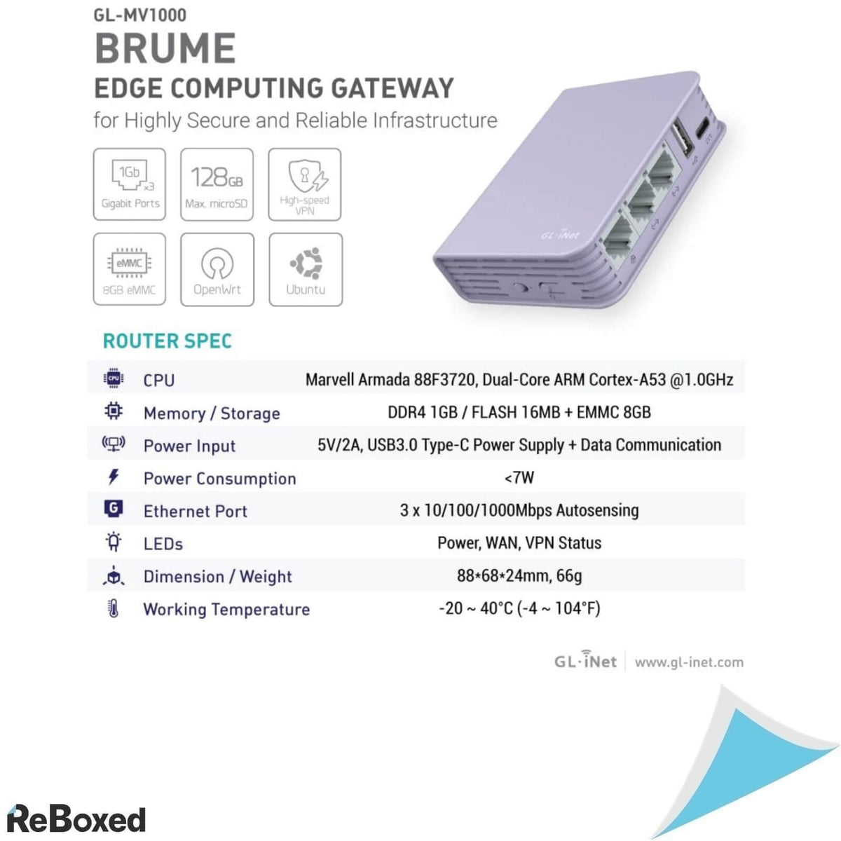 GL.iNet GL-MV1000 Router VPN DDR4 8GB 280Mbps