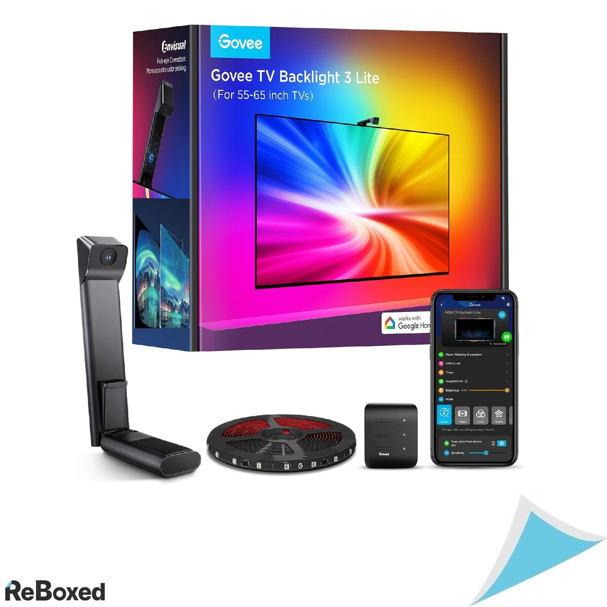 Govee RGBIC TV Backlight 3 Lite cu Camera si Control Smart, 3.6m, pentru TV 55-65 inch