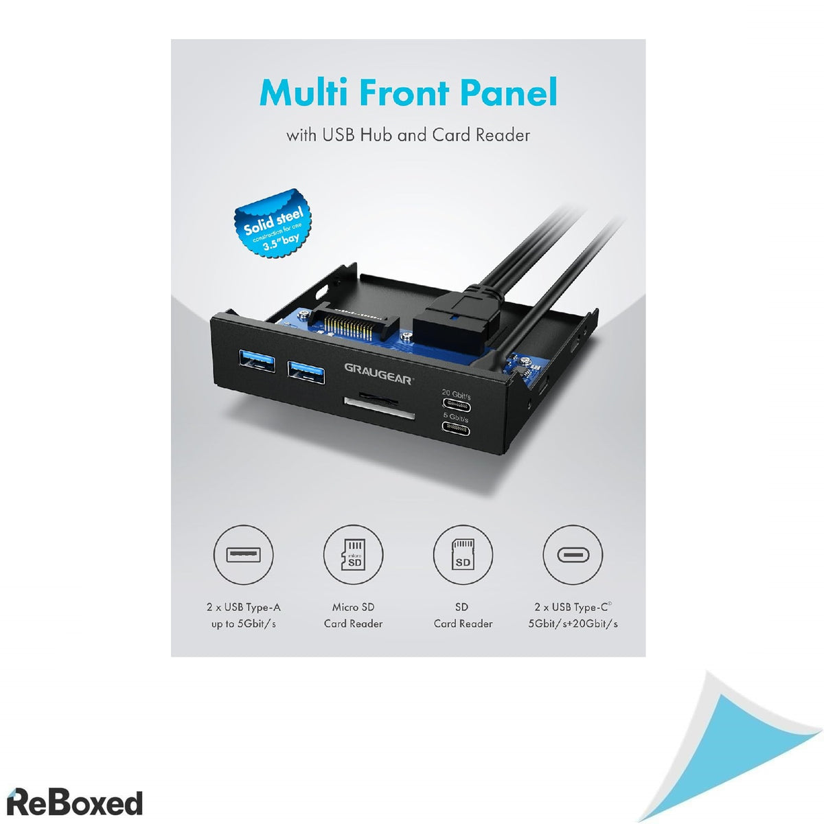 GRAUGEAR G-MP01CR – Panou Frontal 3.5 inch cu Hub USB-C 10Gbps &amp; 5Gbps, 2x USB 3.0 si Cititor Carduri SD/microSD