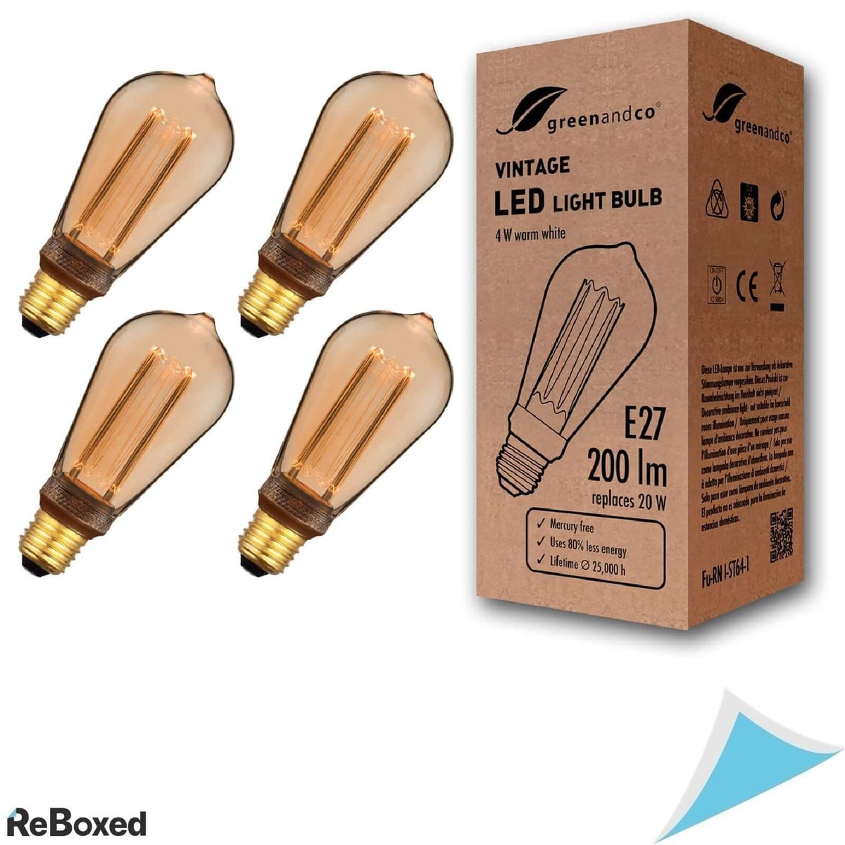 Greenandco Set 4 Becuri LED Vintage Design E27 ST64