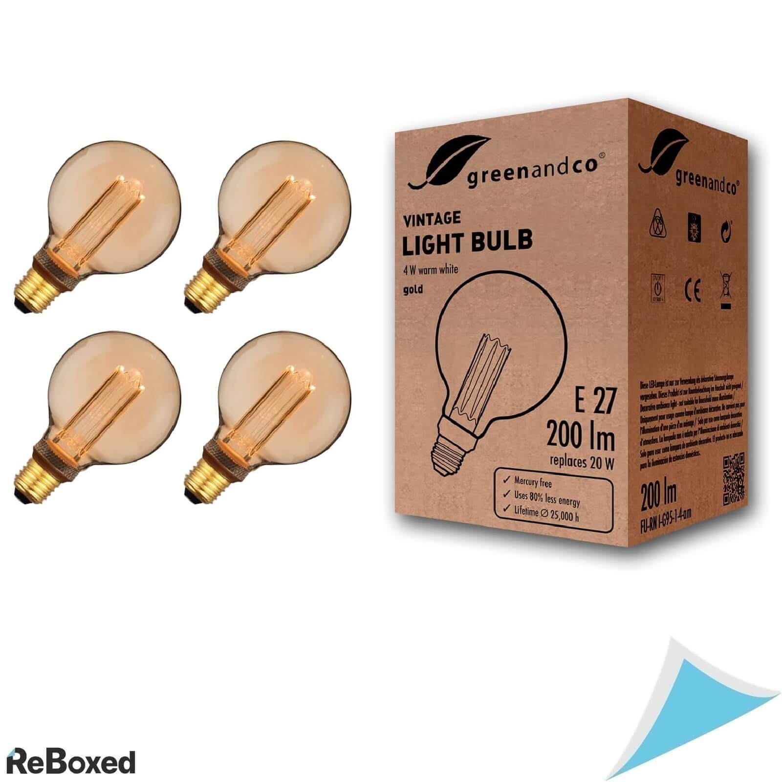 Greenandco Set 4 Becuri LED Vintage E27 G95