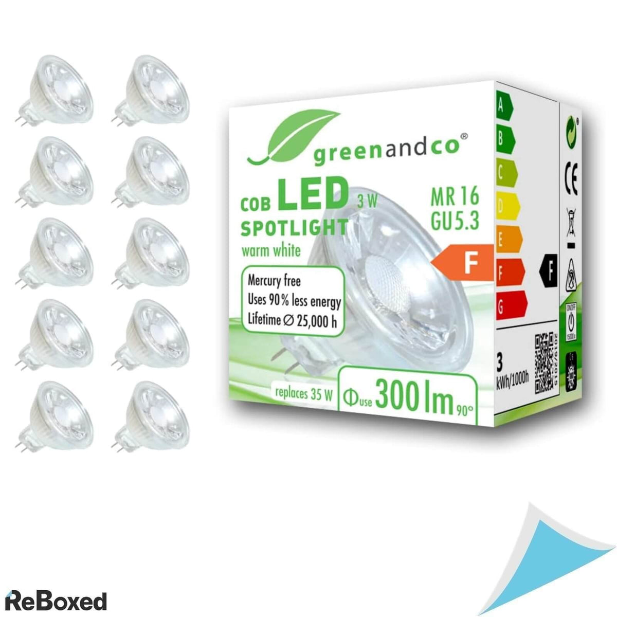 greenandco Set 10 x Spot 3W LED COB MR16 GU5.3 12V AC/DC Sticla