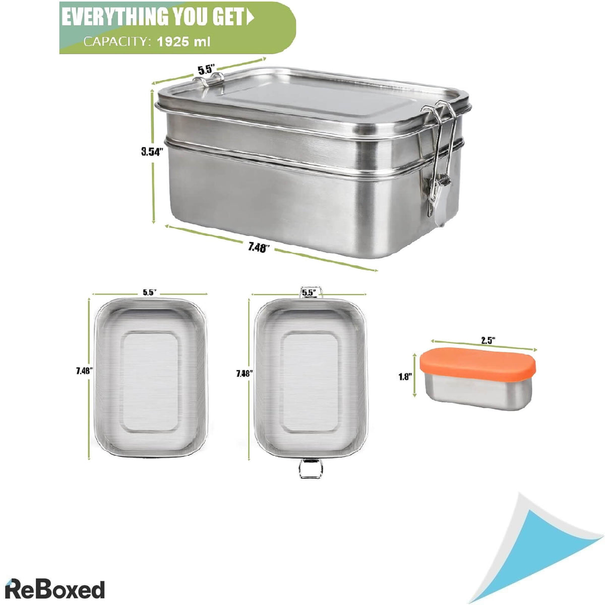 Greentainer Caserola 1200ml Compartimentabila Otel si Mini Cutie