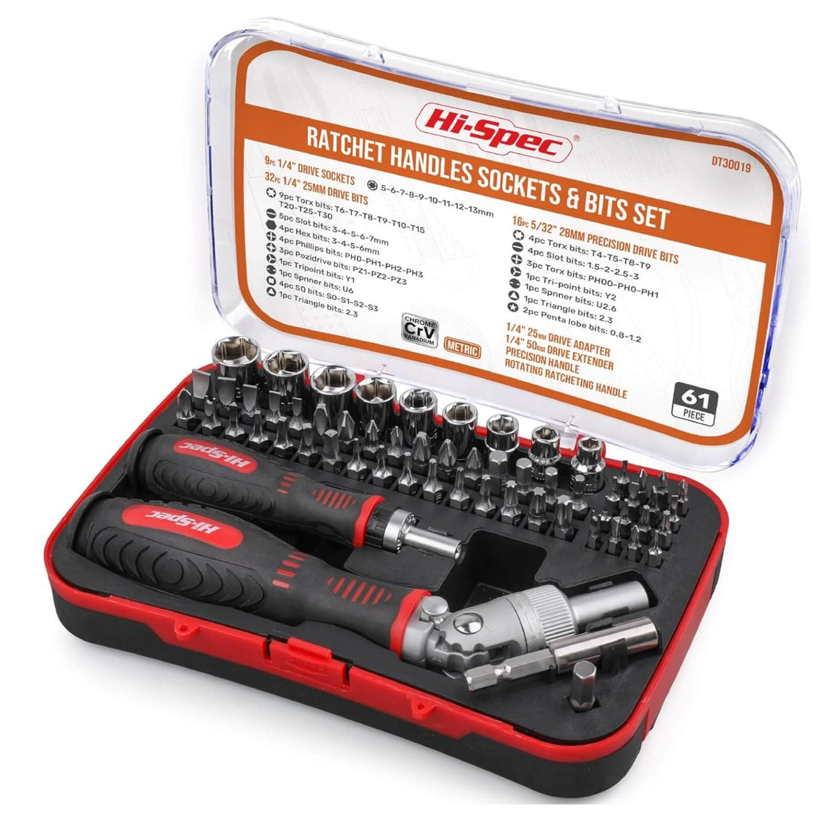 Hi-Spec Set Surubelnite cu Clichet Biti Tubulare 61 Piese