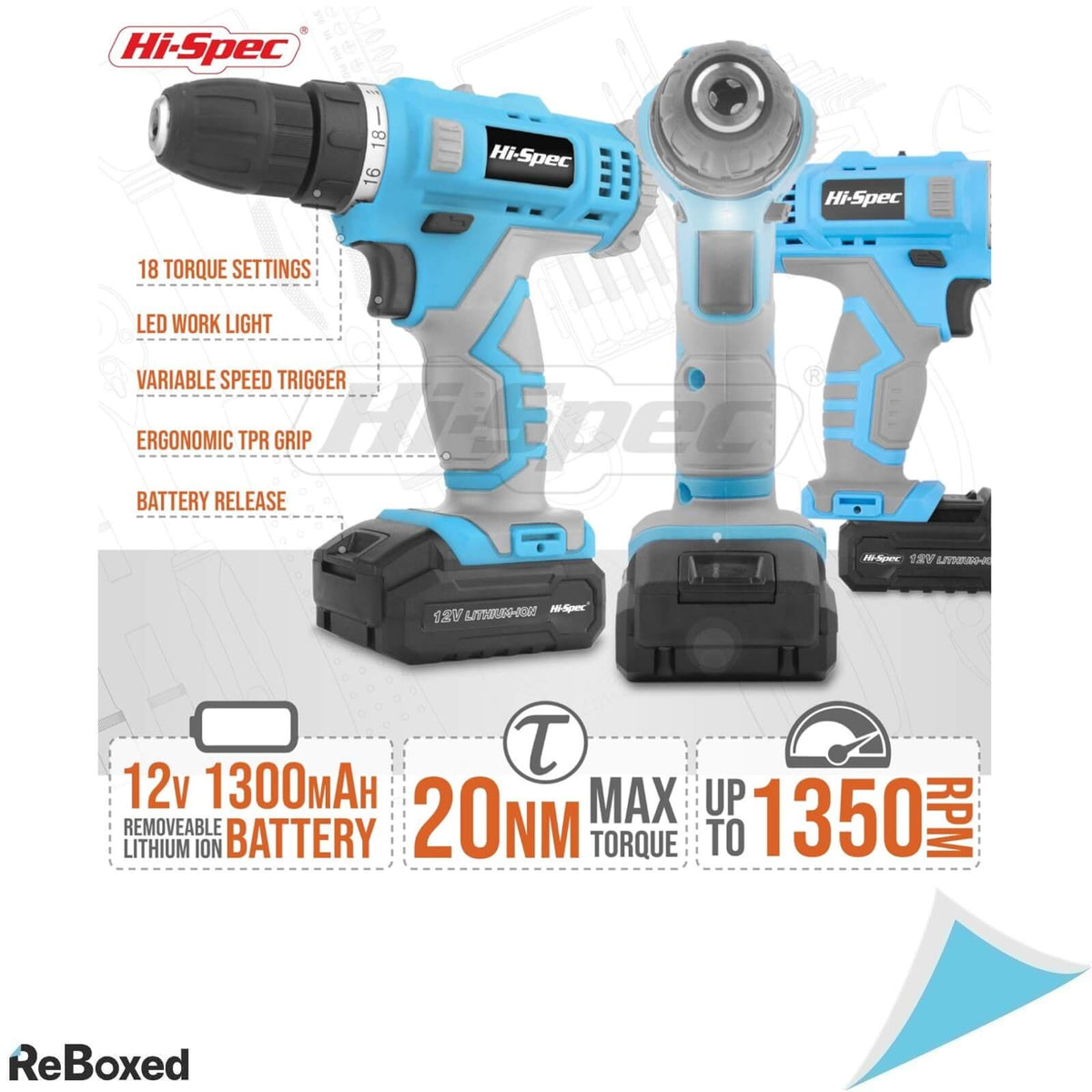 Hi-Spec Trusa de Scule cu Masina de Gaurit si Insurubat 12V 50 Piese