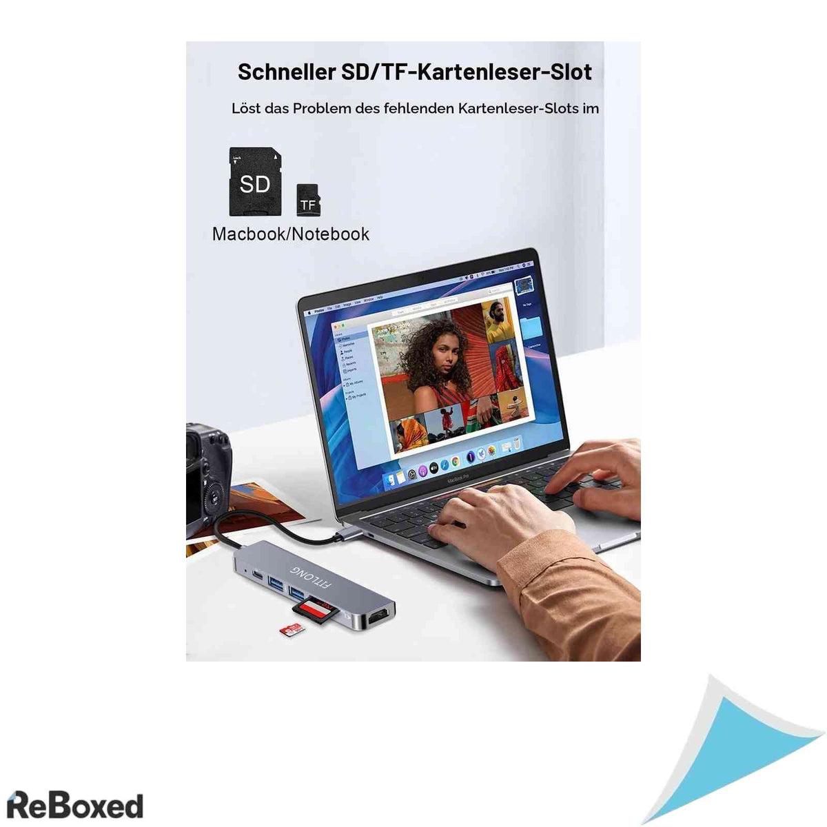 Hub USB-C 6 in 1 FITLONG, Adapter 4K HDMI, Cititor Carduri SD/TF, USB 3.0