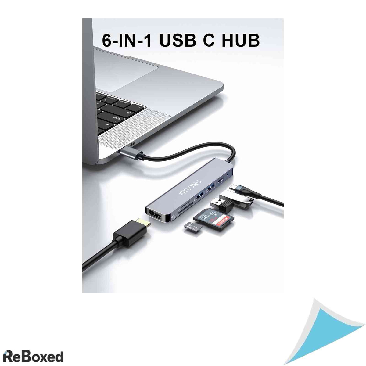 Hub USB-C 6 in 1 FITLONG, Adapter 4K HDMI, Cititor Carduri SD/TF, USB 3.0