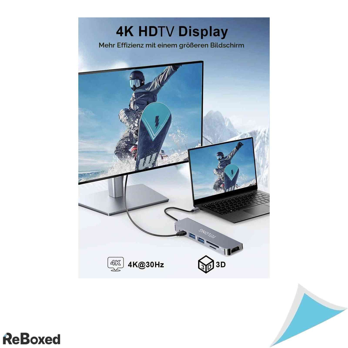 Hub USB-C 6 in 1 FITLONG, Adapter 4K HDMI, Cititor Carduri SD/TF, USB 3.0