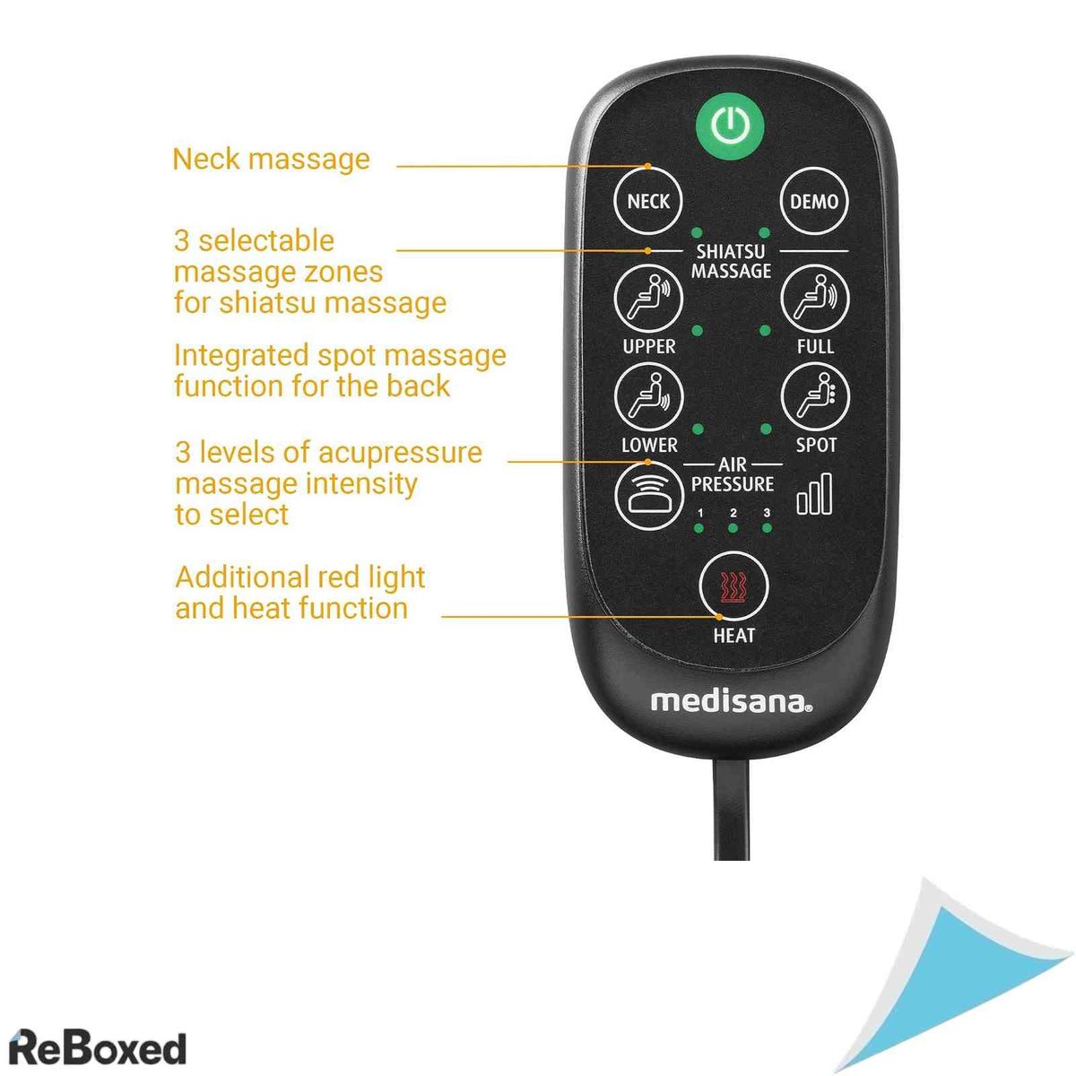 Husa de Masaj Shiatsu Medisana MC 825 cu Presopunctura Masaj Ceafa si Spate Functie Incalzire si Lumina Rosie Telecomanda Negru
