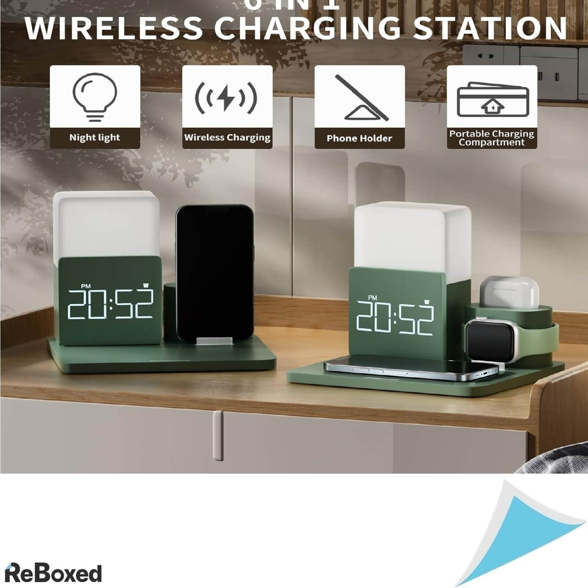 IcareSpace Statie de Incarcare 6-in-1 Wireless Ceas Alarma 10W QI