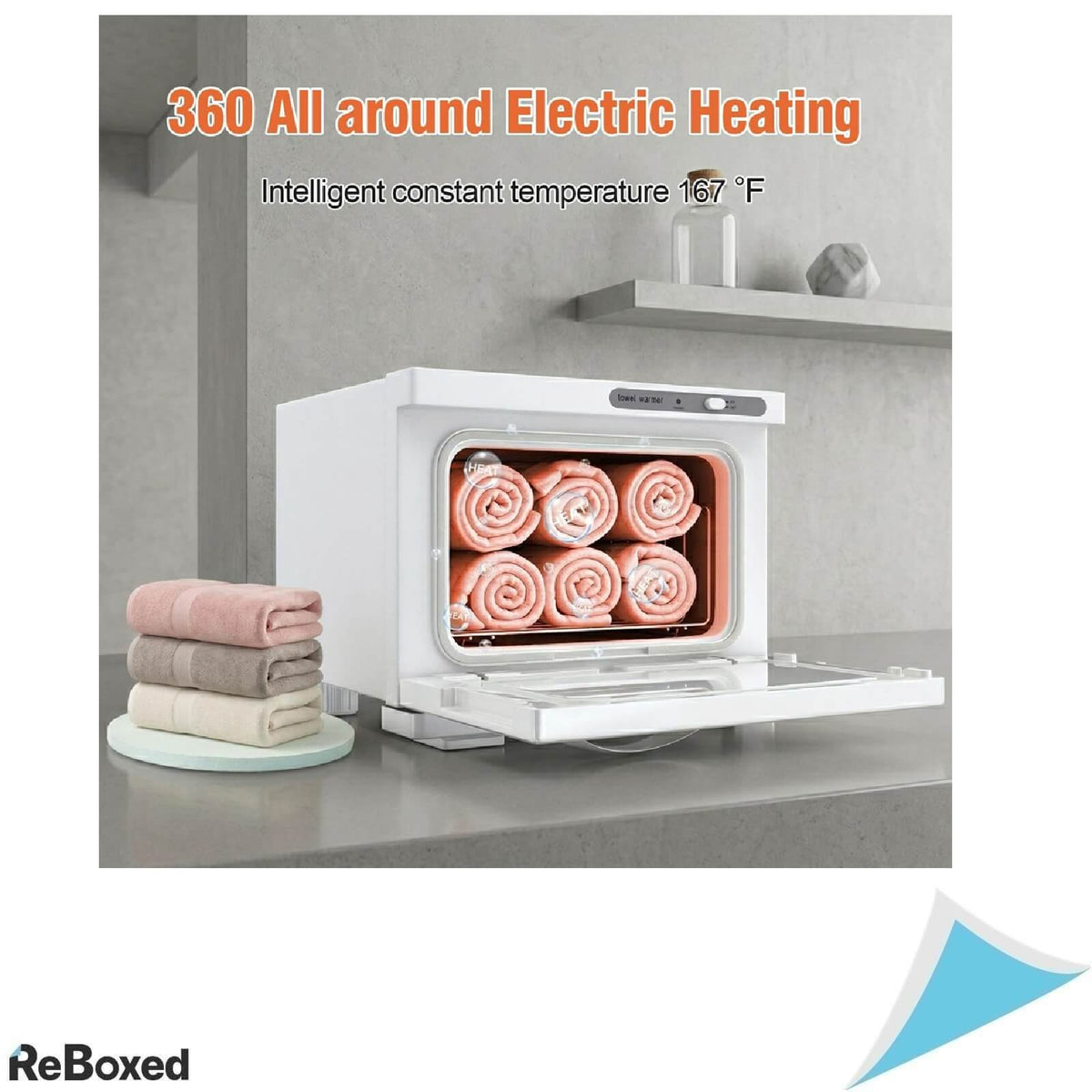 Incalzitor Profesional pentru Prosoape 8L, Dulap cu Incalzire Rapida pana la 80°C, Alb