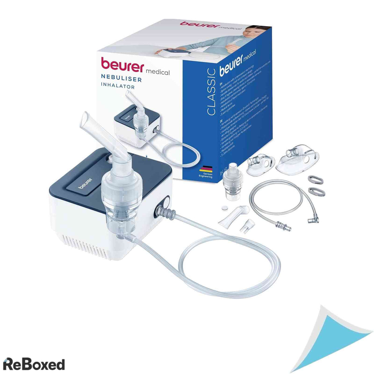 Inhalator si Nebulizator de Aer Comprimat Beurer IH 16 pentru Copii si Adulti Tratament Cãi Respiratorii Masca Adulti si Copii Inclusa Compact Alb Albastru