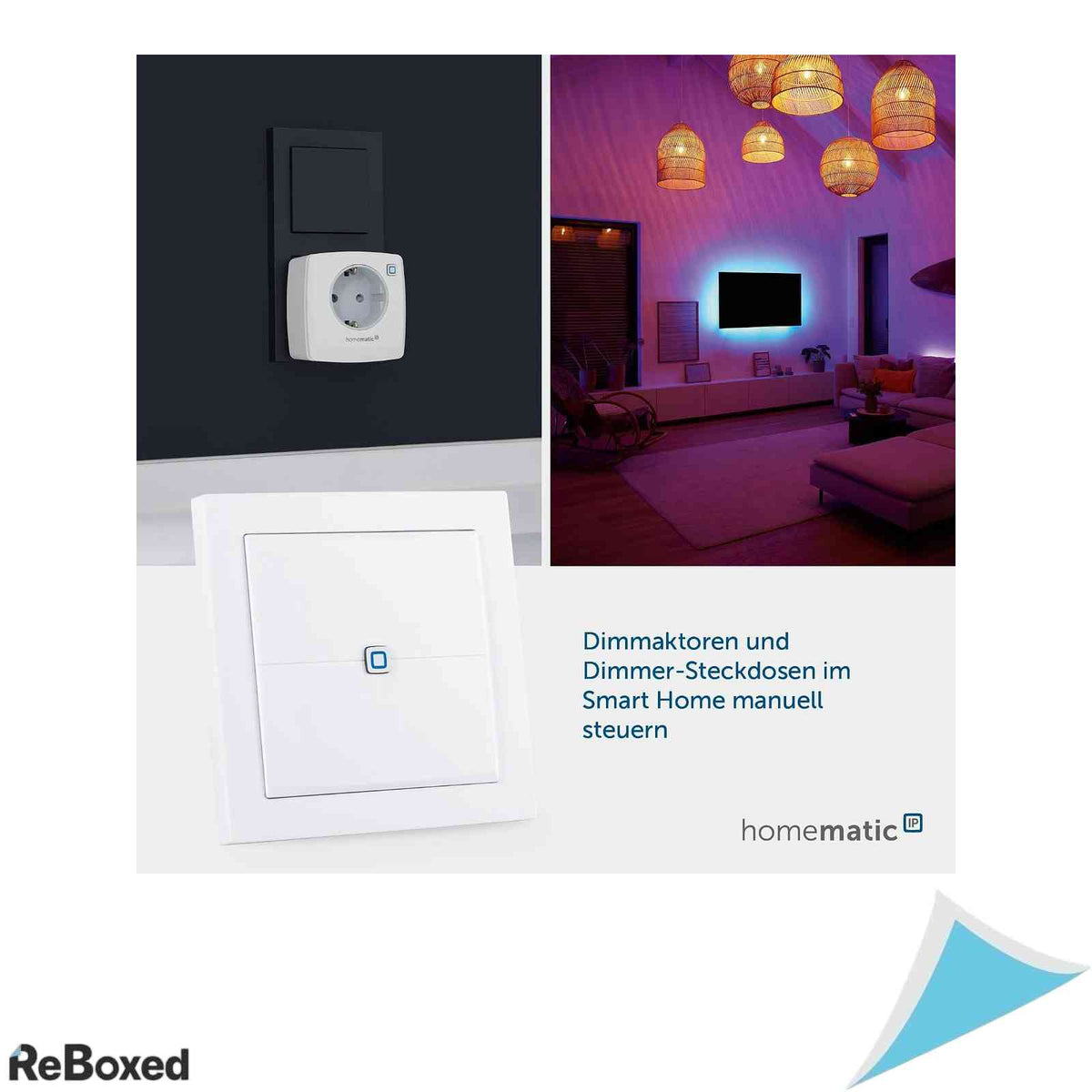 Intrerupator de perete inteligent Homematic IP, 2 taste, extra plat, alb