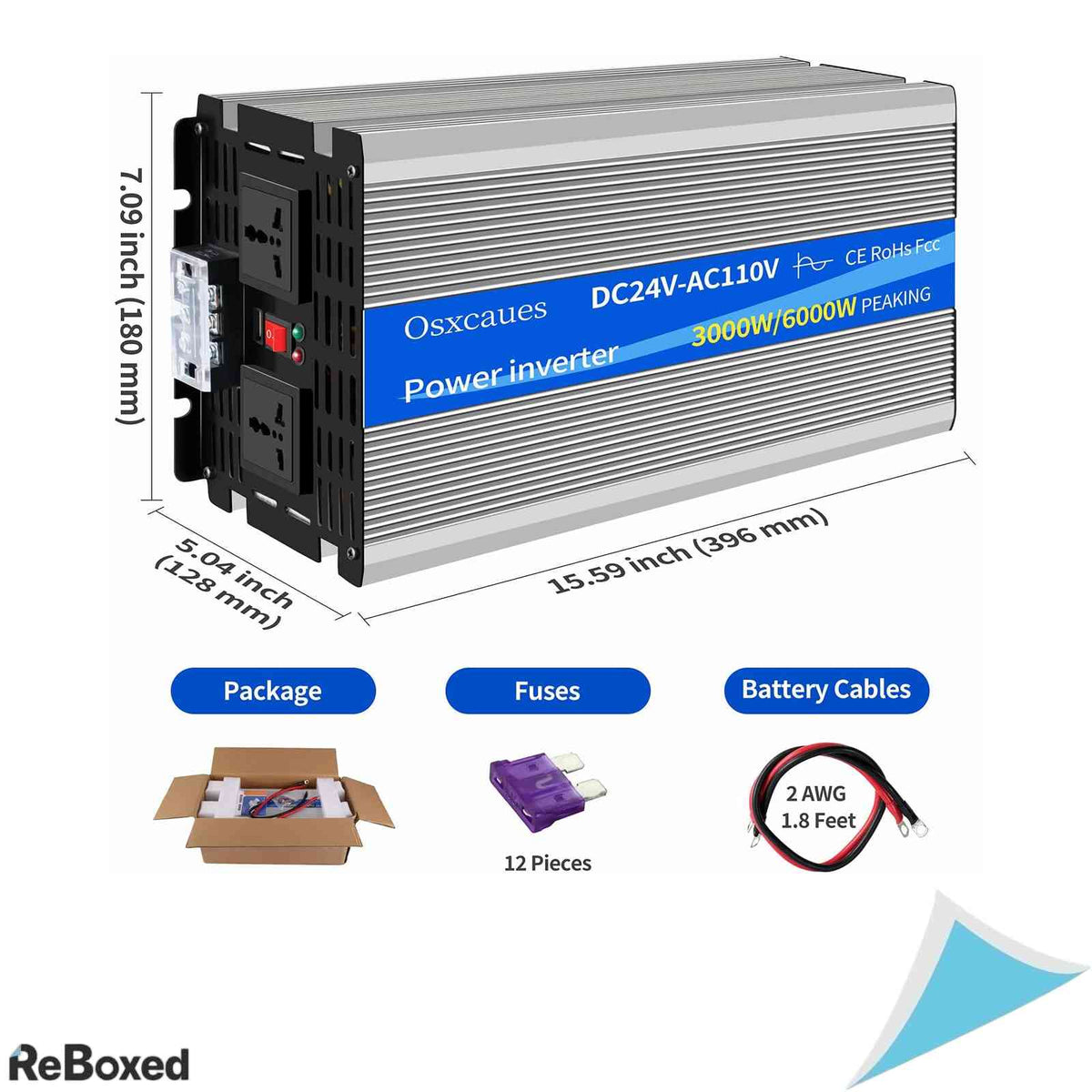 Invertor de tensiune osxcauest 3000W unda sinusoidala pura 24V la 110V cu port USB si 2 prize AC