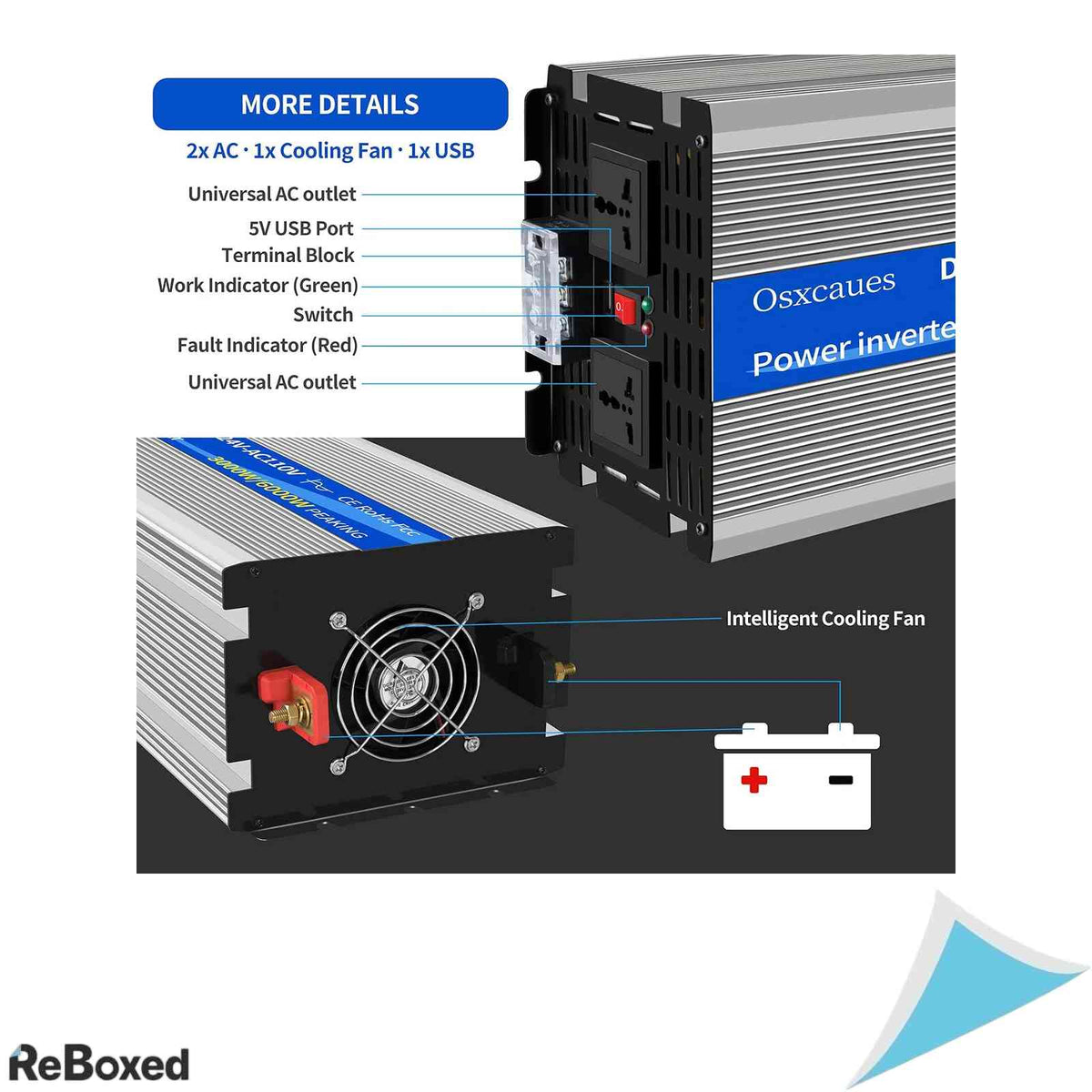 Invertor de tensiune osxcauest 3000W unda sinusoidala pura 24V la 110V cu port USB si 2 prize AC