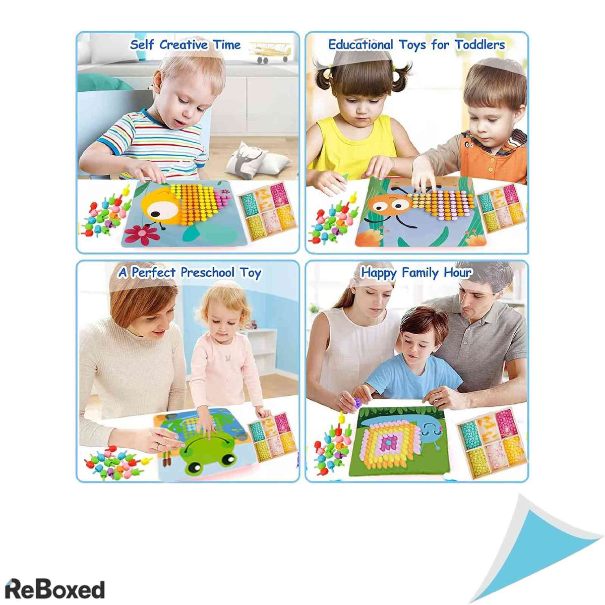 Joc educativ de tip mozaic SunAurora cu 240 piese, tabla din lemn si carduri cu modele