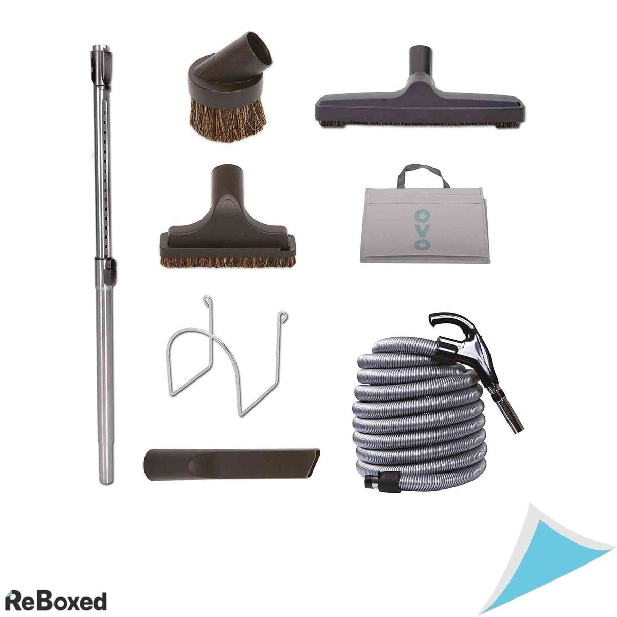Kit Accesorii Furtun Aspirator Centralizat OVO ACCHO-30LV-OVO Furtun Flexibil 9.1m cu Comutator On Off Tub Telescopic Inox si 4 Perii Gri