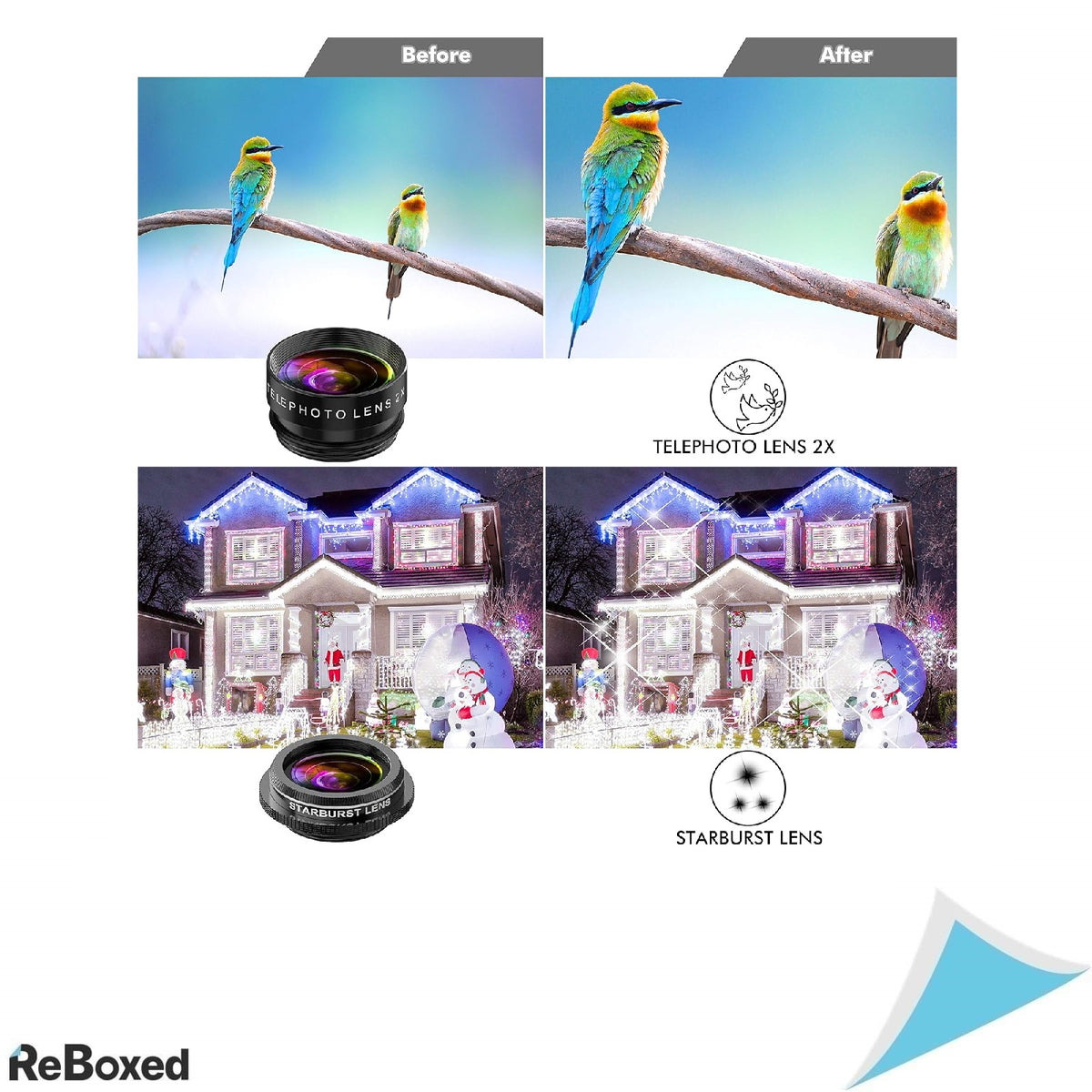 Kit lentile telefon 9 in 1 – Zoom Telephoto, Fisheye, Macro, Wide Angle, CPL, Kaleidoscope, Starburst