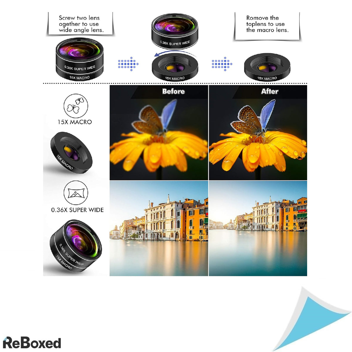 Kit lentile telefon 9 in 1 – Zoom Telephoto, Fisheye, Macro, Wide Angle, CPL, Kaleidoscope, Starburst