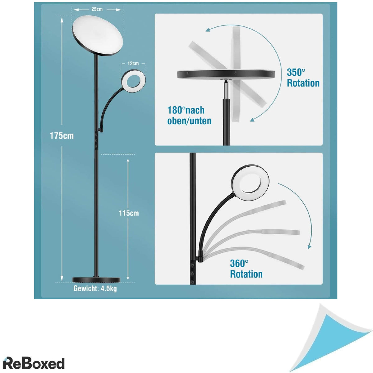Lampa de Podea cu Lumini Laterale 42W 3700lm 1.75m