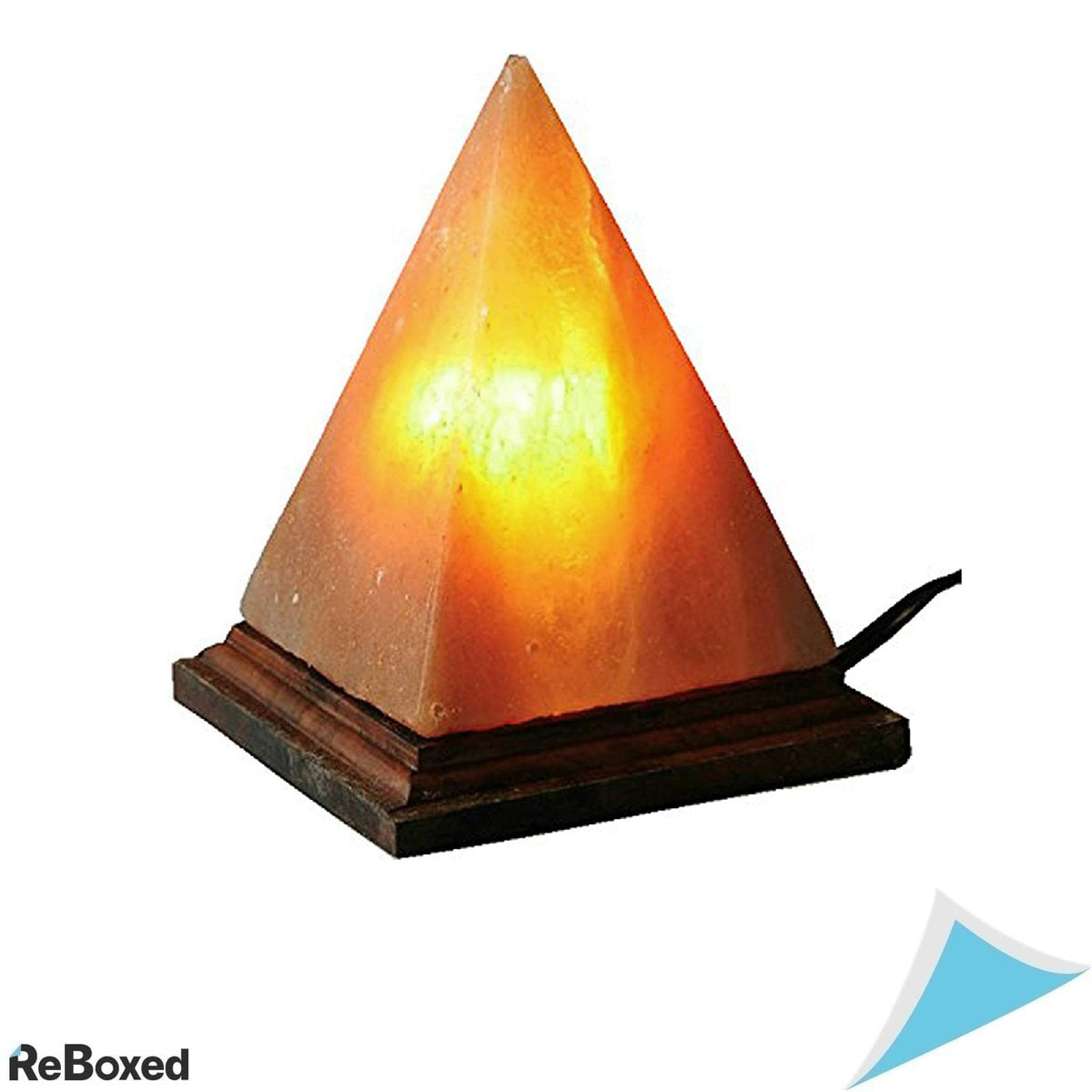 Lampa de Sare Himalaya in Forma de Piramida cu Baza din Lemn si Lumina Reglabila