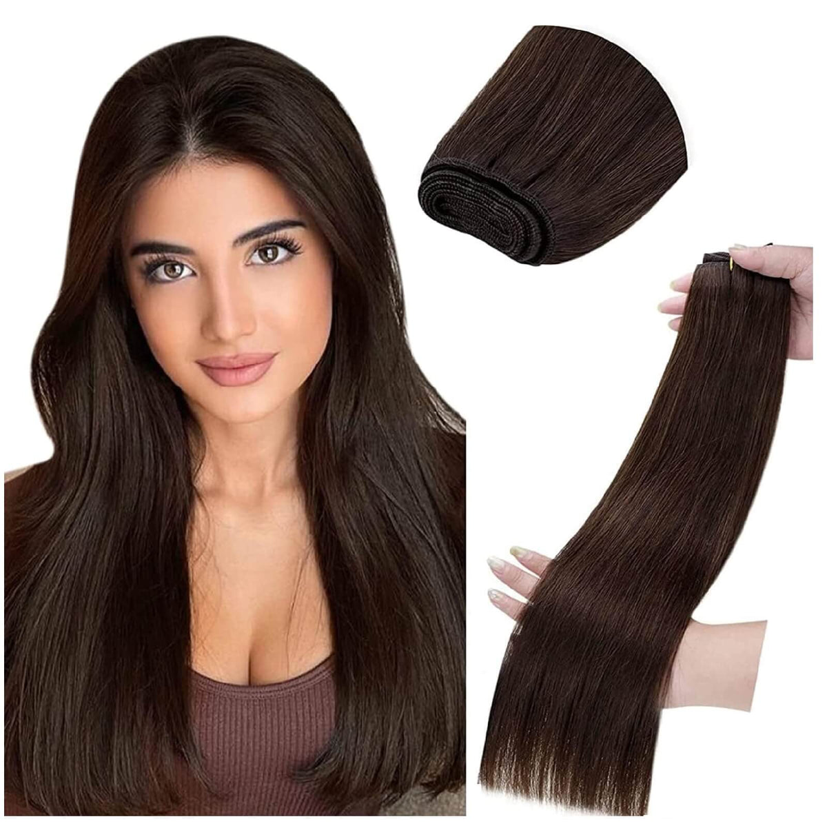 LaVoo Remy Double Weft Extensii de Par Natural 30cm Maro inchis