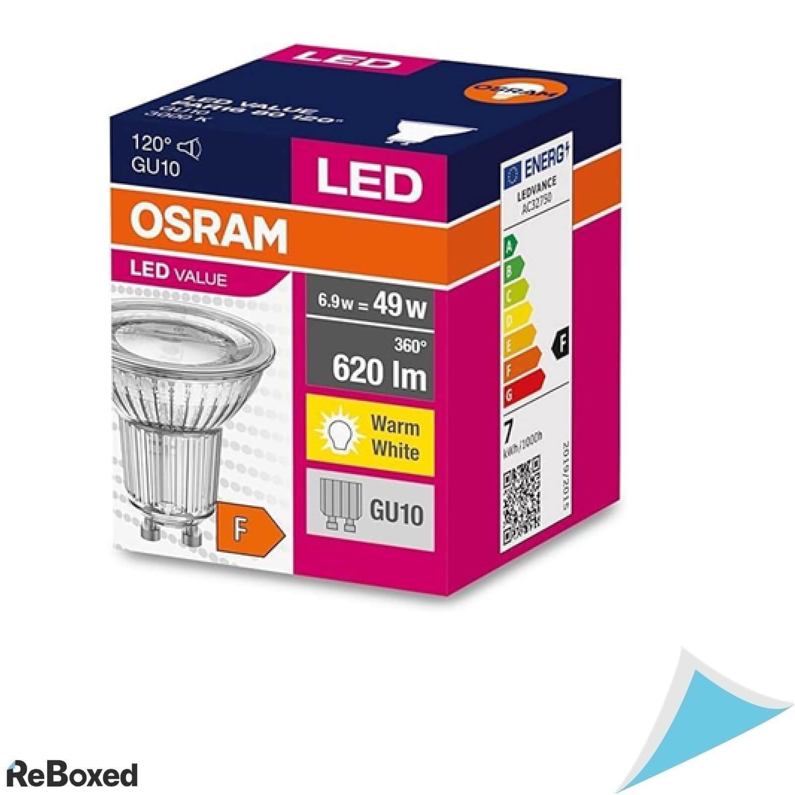Set 10 Becuri LED OSRAM Star Value GU10 PAR16, 6.9W (echivalent 80W), 575 lm, Lumina Alba Calda 3000K, Nedimabil