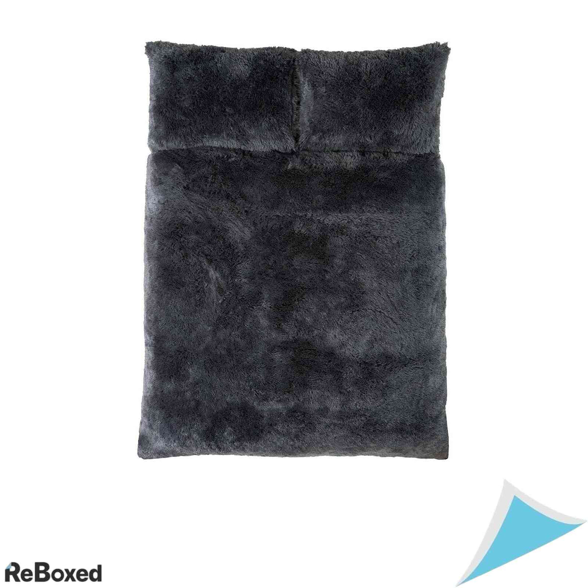 Lenjerie de Pat King Size Sleepdown din Blana Artificiala Cuvertura Pilota 220x230 cm si 2 Fete de Perna Gri