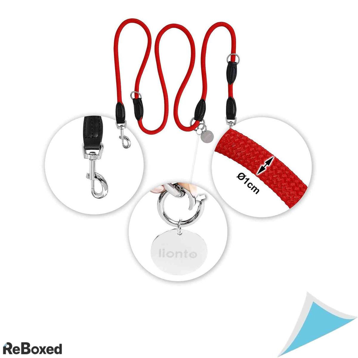Lesa multifunctionala reglabila pentru caini lionto, 200 cm, Carabine inox, Rosu