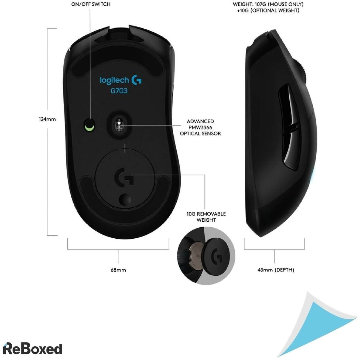 Logitech G703 Lightspeed Mouse Gaming Wireless Negru