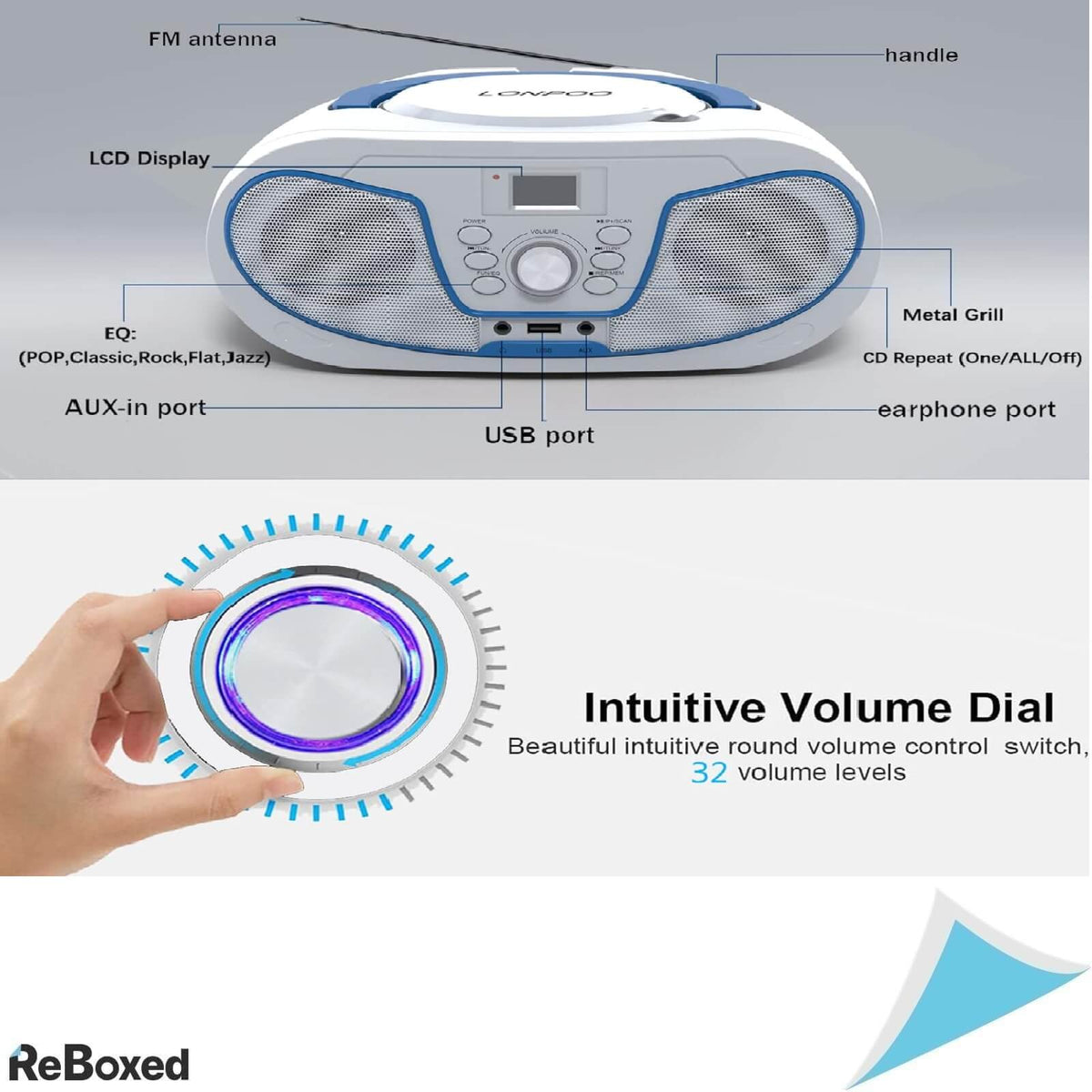 LONPOO CD Player Portabil pentru Copii Bluetooth Radio FM USB