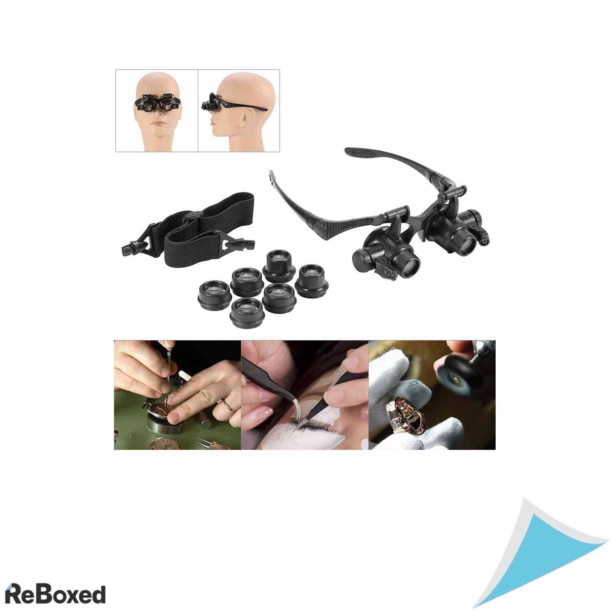 Lupa de cap banapoy pentru ceasornicarie si fineturi, 4 lentile 10X-25X, iluminare LED