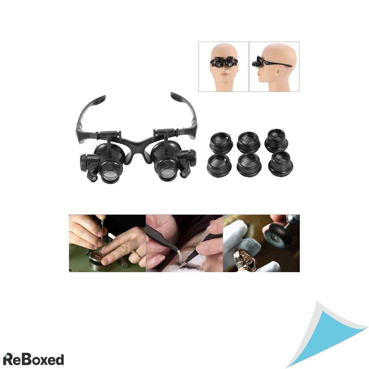 Lupa de cap banapoy pentru ceasornicarie si fineturi, 4 lentile 10X-25X, iluminare LED