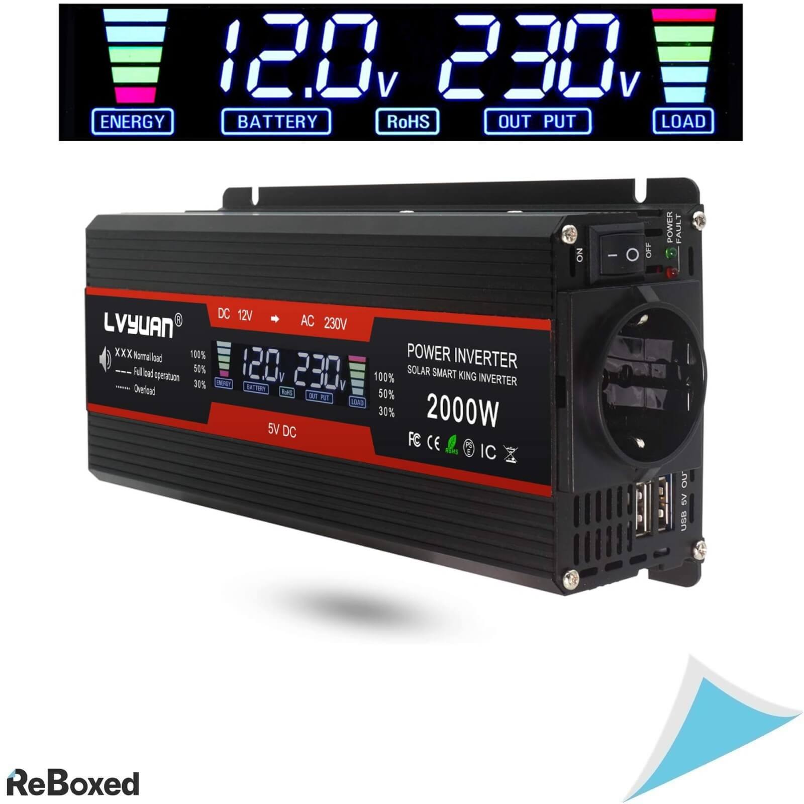 Lvyuan Convertor de Tensiune 12V 230V 1000W/2000W 2xUSB