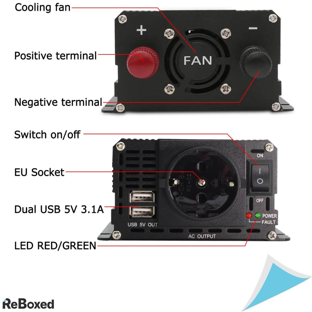 Lvyuan Convertor de Tensiune 12V 230V 1000W/2000W 2xUSB