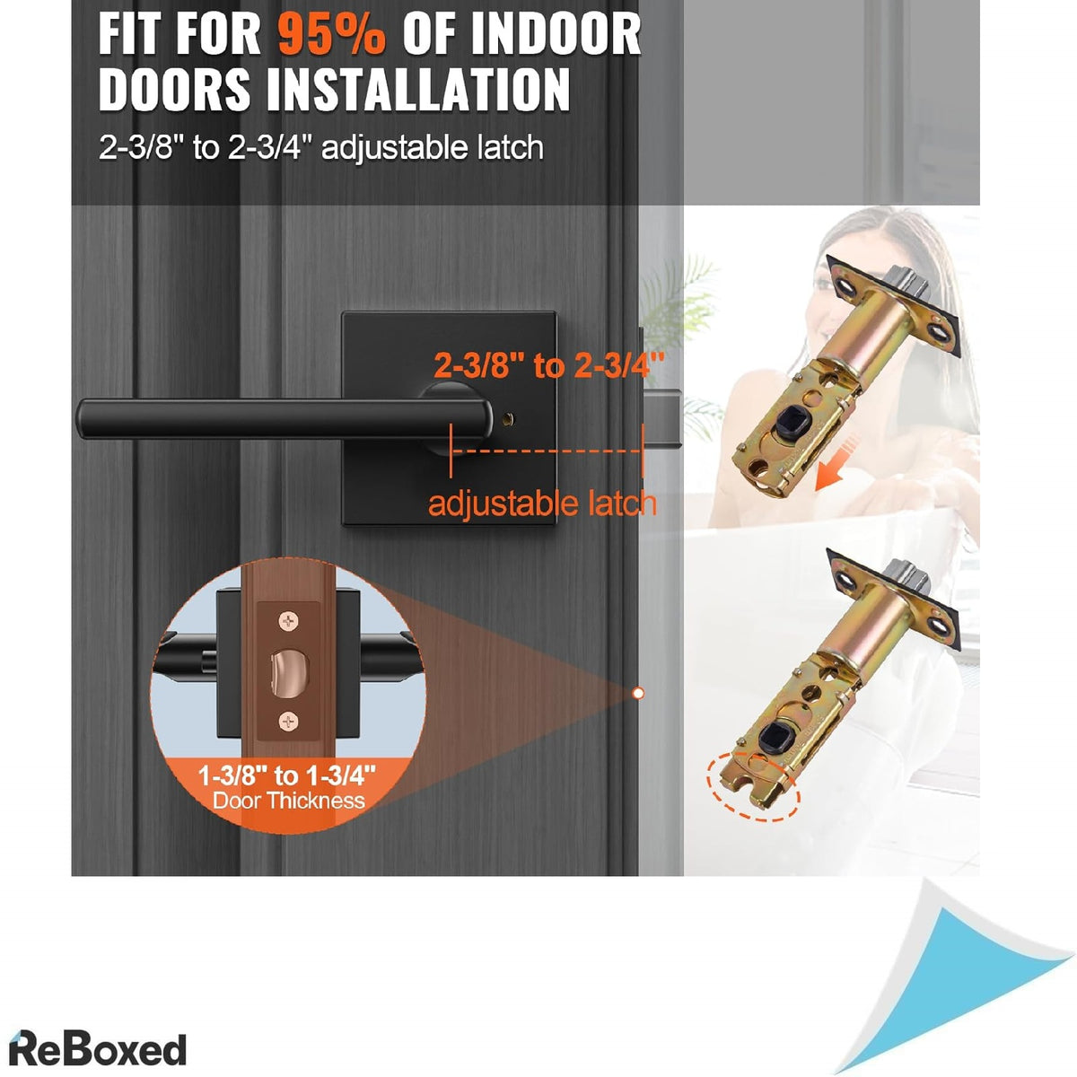 Set 2 Manere Interior VEVOR Negru Mat cu Inchidere – Reversibile, Fara Cheie, Rotatie 45°, Pentru Dormitor sau Baie