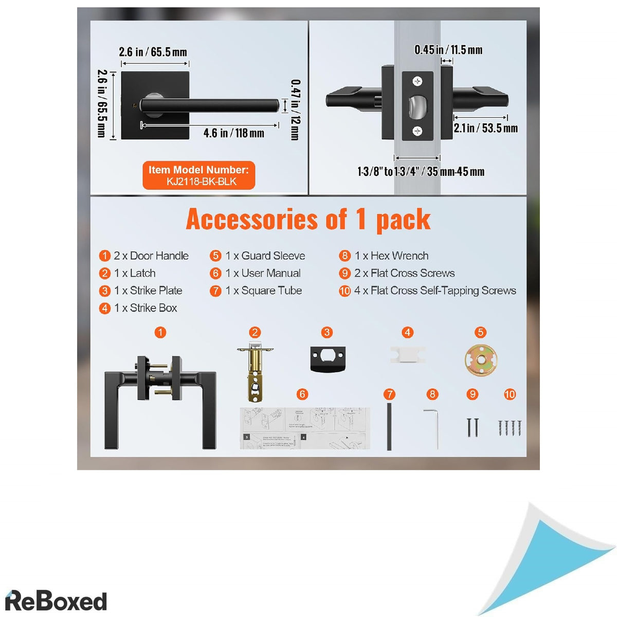 Set 2 Manere Interior VEVOR Negru Mat cu Inchidere – Reversibile, Fara Cheie, Rotatie 45°, Pentru Dormitor sau Baie