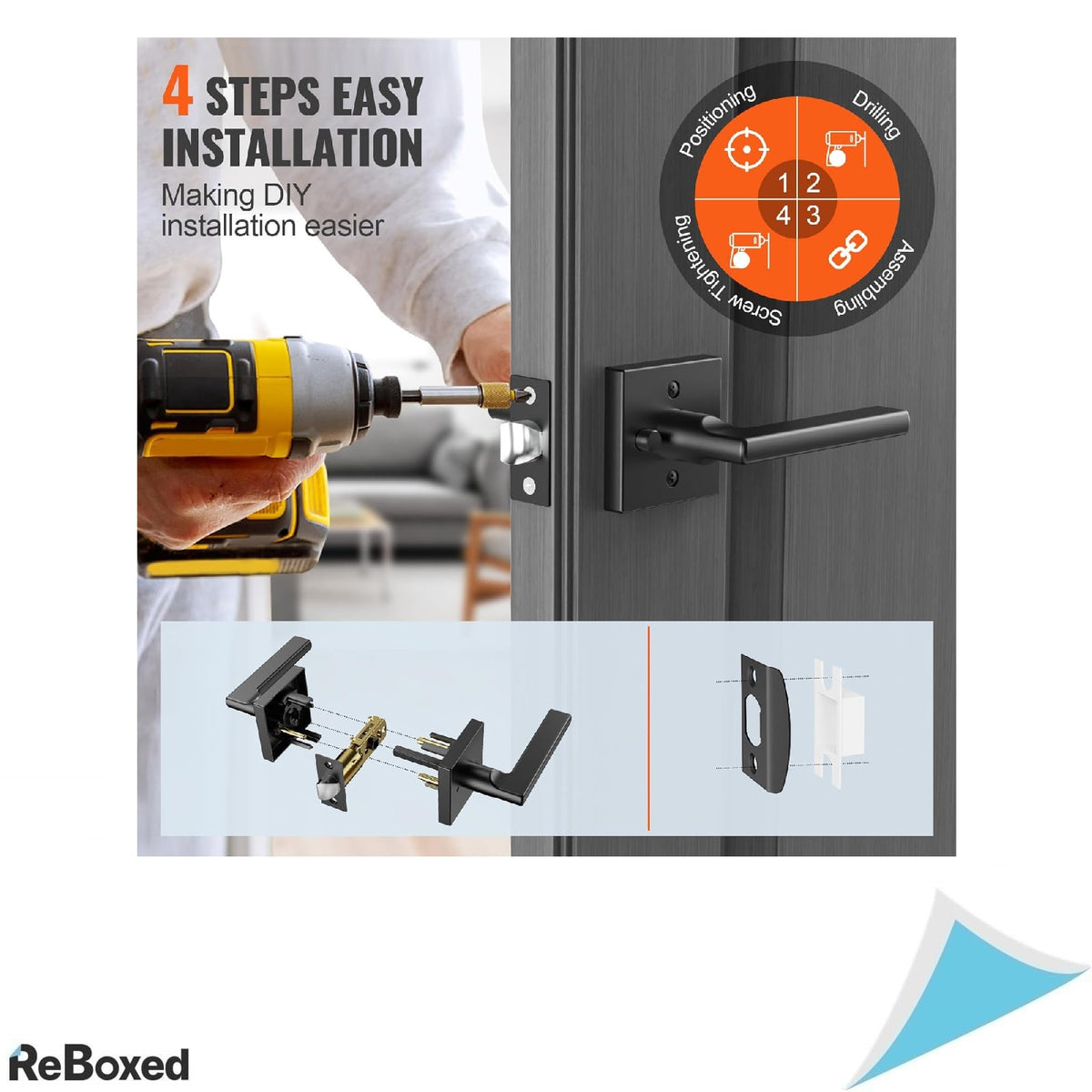 Set 2 Manere Interior VEVOR Negru Mat cu Inchidere – Reversibile, Fara Cheie, Rotatie 45°, Pentru Dormitor sau Baie