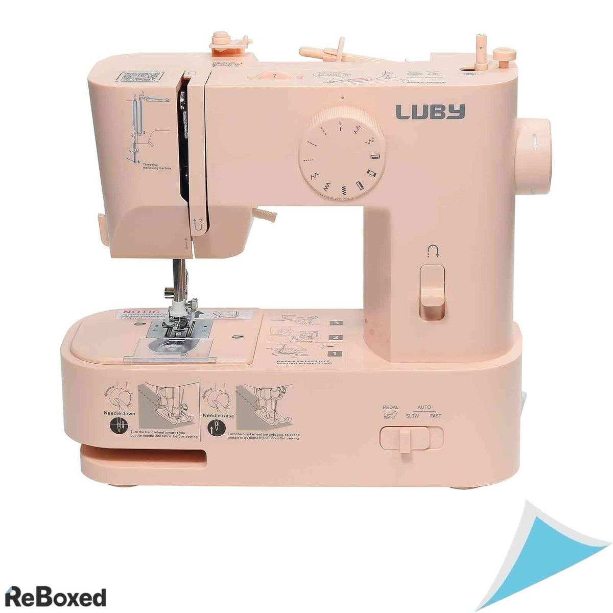 Masina de Cusut Portabila LUBY 12 Cusaturi Incorporate Pedala de Picior Ghidaj Vizual Accesoriu Butoniera Incepatori si Proiecte DIY Roz